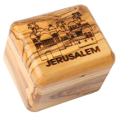 Olive Wood Box_ Laser- engraved Jerusalem Panaroma