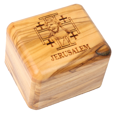 Olive Wood Box_Laser- engraved Jerusalem Cross and