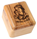 Olive Wood Box_ Laser- engraved Virgin Mary and baby