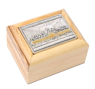Olive Wood Box_ Last Supper Silver Oxide Plaque