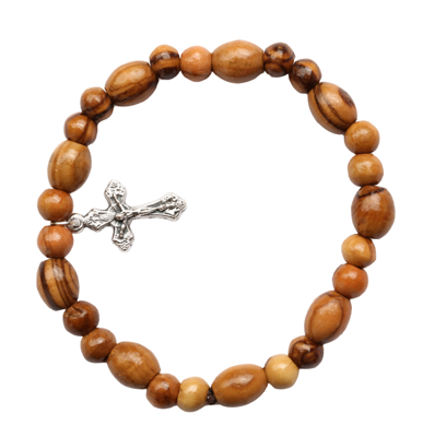 Olive Wood Bracelet_Rubber Band Rosary Beads