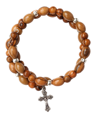 Olive Wood Bracelet_ Wrap Rosary with Crucifix Medal
