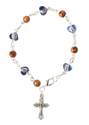 Olive Wood Bracelet_ Blue Hearts