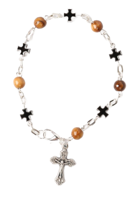 Olive Wood Bracelet_ Black Crosses
