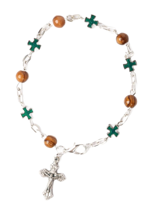 Olive Wood Bracelet_ Green Crosses