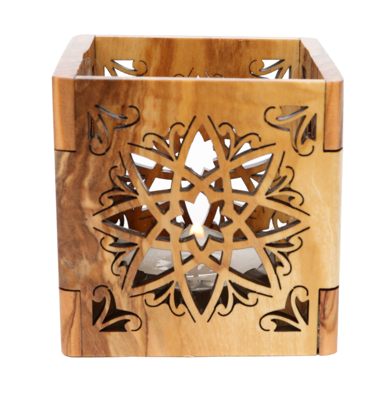 Olive Wood Candle Holder_ Stars Votive