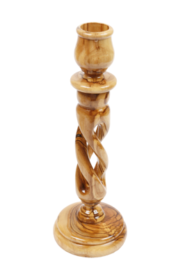 Olive Wood Candle Holder_ Twisted Candlestick