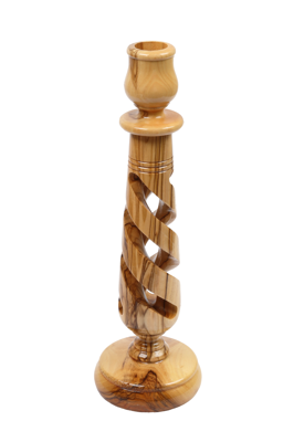 Olive Wood Candle Holder_ Spiral Candlestick