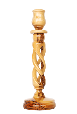 Olive Wood Candle Holder_ Twisted Candlestick