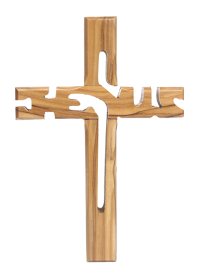 Olive Wood Cross_ Jesus Cut Out Wall Item