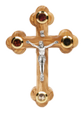 Olive Wood Roman Cross_ Silver Oxide Crucifix with Four