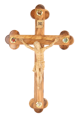 Olive Wood Cross_ All Wood Crucifix with Four Holy Objects