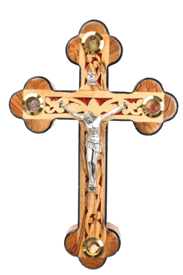 Olive Wood Roman Cross_ Perforated and red fitted with