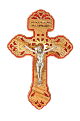 Olive Wood Cross_ Pardon Indulgence perforated and red