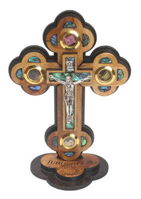Olive Wood Roman Cross_ Mother Of Pearl with Crucifix