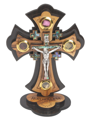 Olive Wood Jerusalem Cross_ Mother Of Pearl with Crucifix