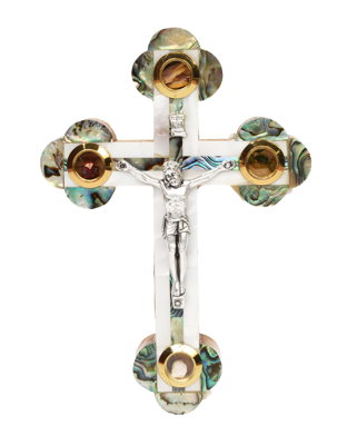 Mother of Pearl Roman Cross_ Abalone Shell with Crucifix and