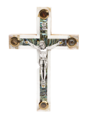Mother of Pearl Latin Cross_ Silver Oxide Crucifix and Four