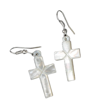 Earring_ Sterling Silver Mother of Pearl Cross