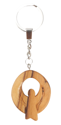 Olive Wood Keychain_ Round Angel