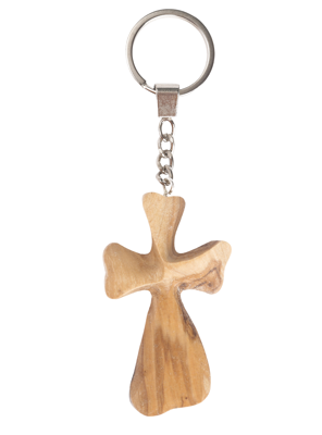Olive Wood Keychain_ Cross with Curved Smooth Edge