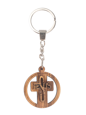 Olive Wood Keychain_ Circular Jesus Cross