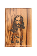 Olive Wood Magnet_ "I Trust In Thee" with Jesus Face