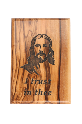 Olive Wood Magnet_ "I Trust In Thee" with Jesus Face