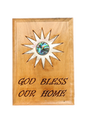 Olive Wood Magnet_ "God Bless our Home" with Mother of