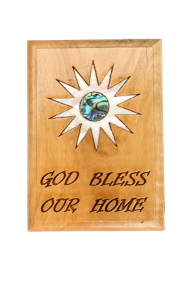 Olive Wood Magnet_ "God Bless our Home" with Mother of