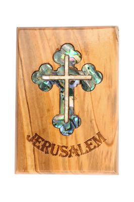 Olive Wood Magnet_ "Jerusalem" with Mother of Pearl