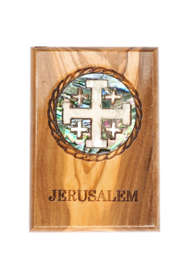 Olive Wood Magnet_ Mother of Pearl Circular Jerusalem Cross