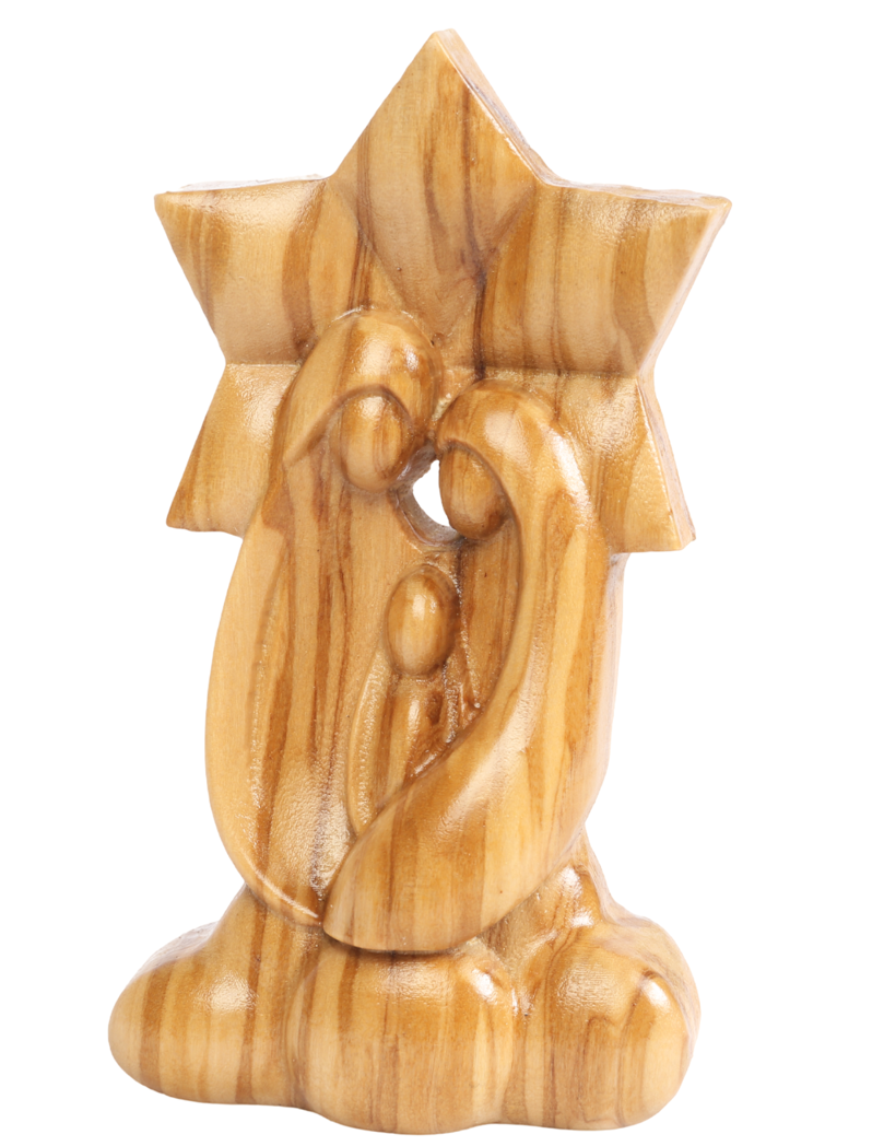 Olive Wood Nativity Scene_ Holy Family with Star