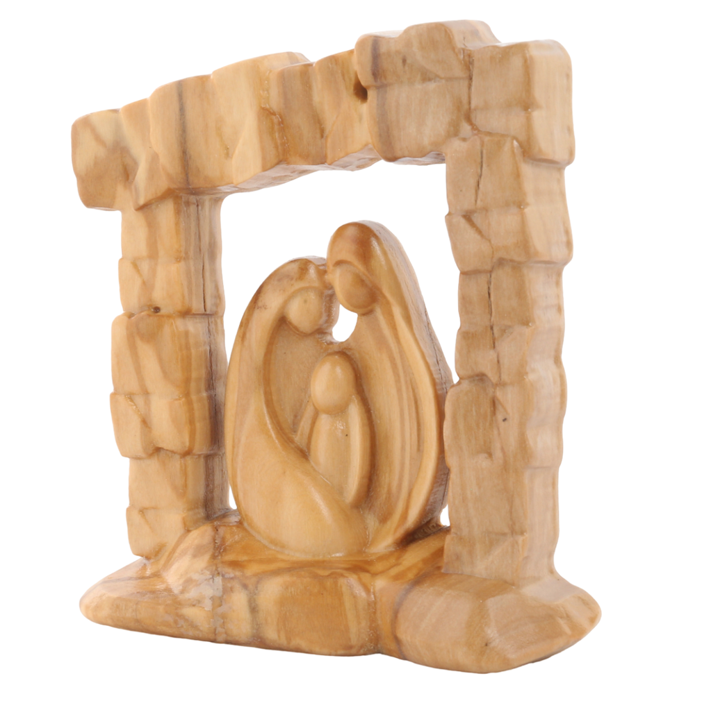 Olive Wood Nativity Scene_ Holy Family in Grotto Frame