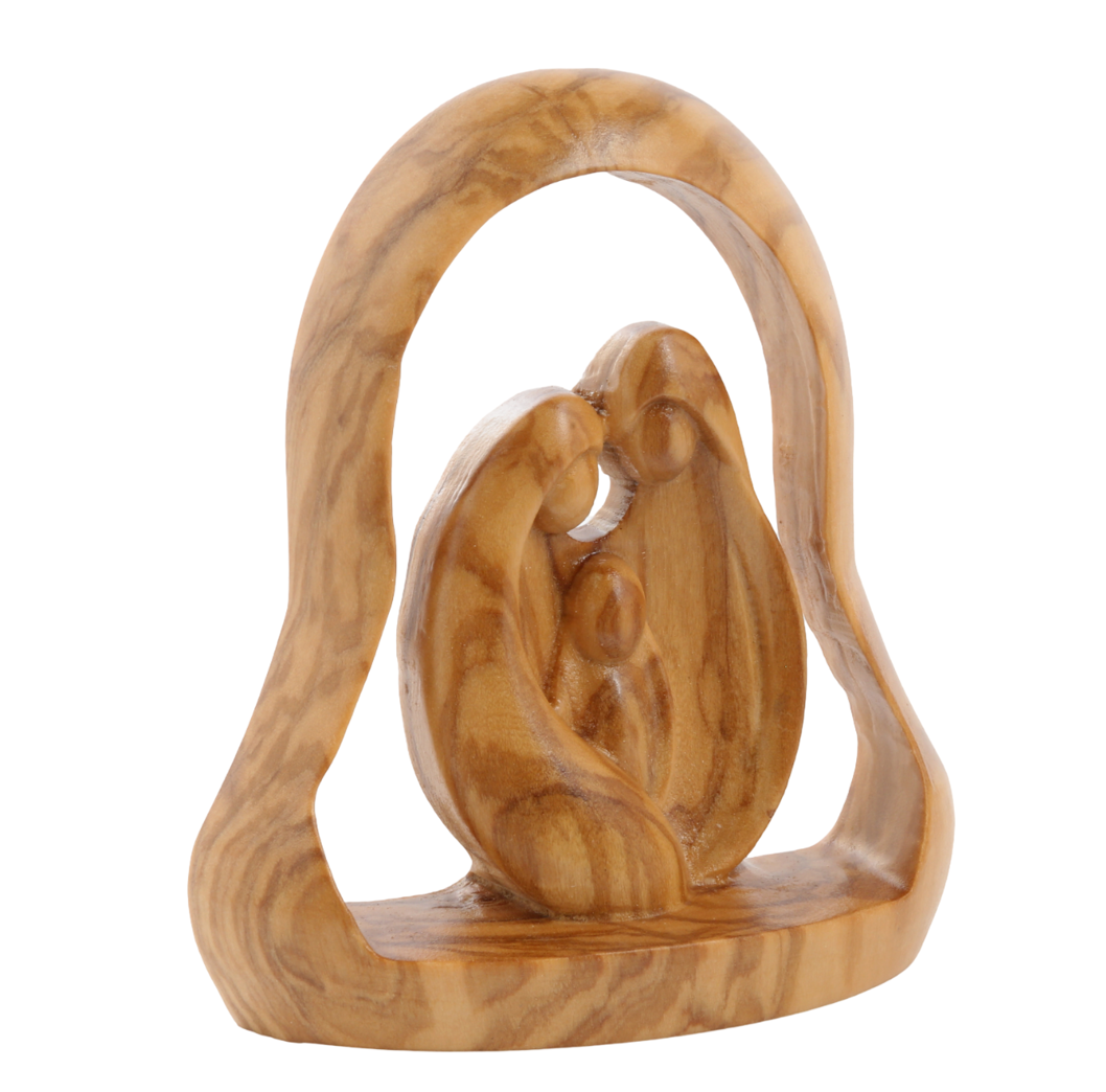 Olive Wood Nativity Scene_ Holy Family in Bell Frame