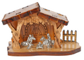 Olive Wood Nativity Scene_ Wooden Hut and Silver Oxide