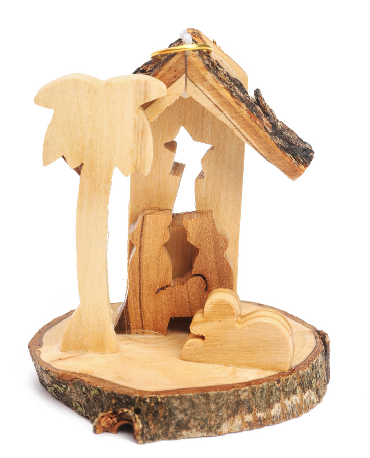 Olive Wood Nativity Scene_ Standing Grotto Ornament