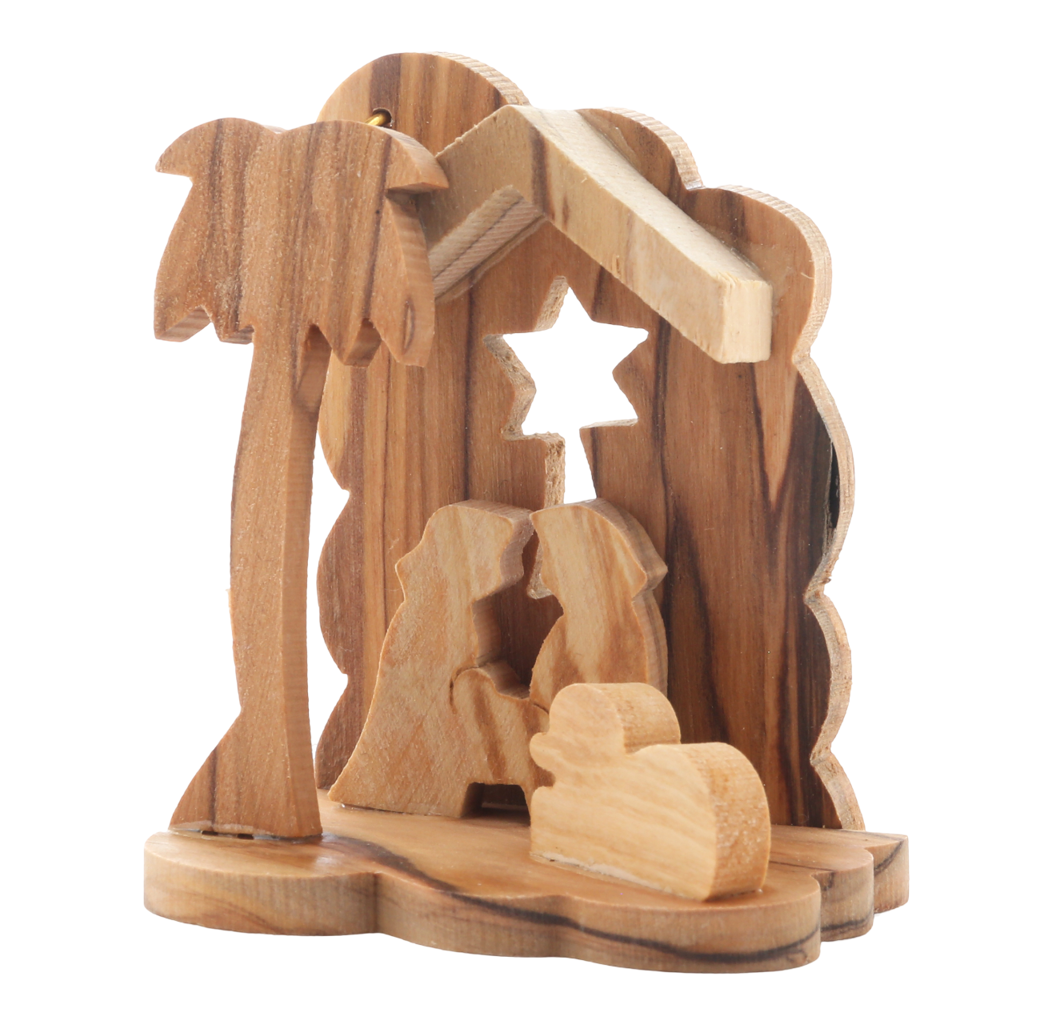 Olive Wood Nativity Scene_ Holy Family in Clouded Grotto