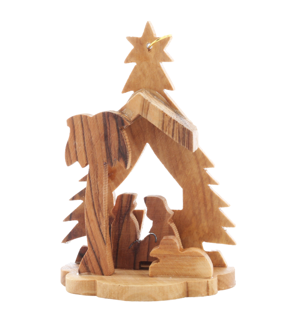 Olive Wood Nativity Scene_ Holy Family in Grotto Christmas
