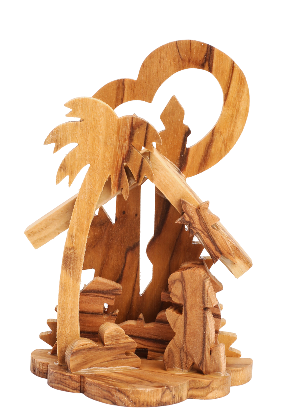 Olive Wood Nativity Scene_ Carved Grotto with Candle