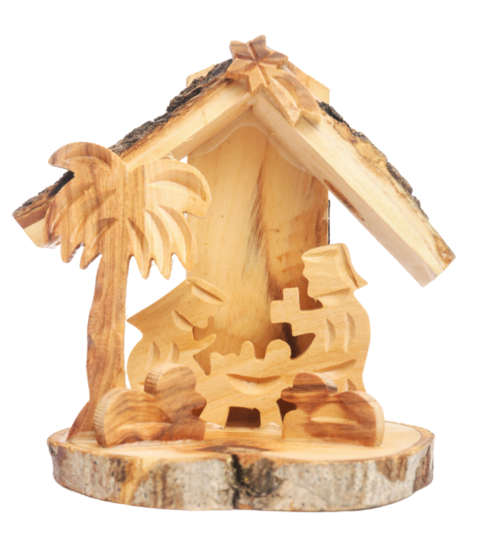Olive Wood Nativity Scene_ Standing Grotto