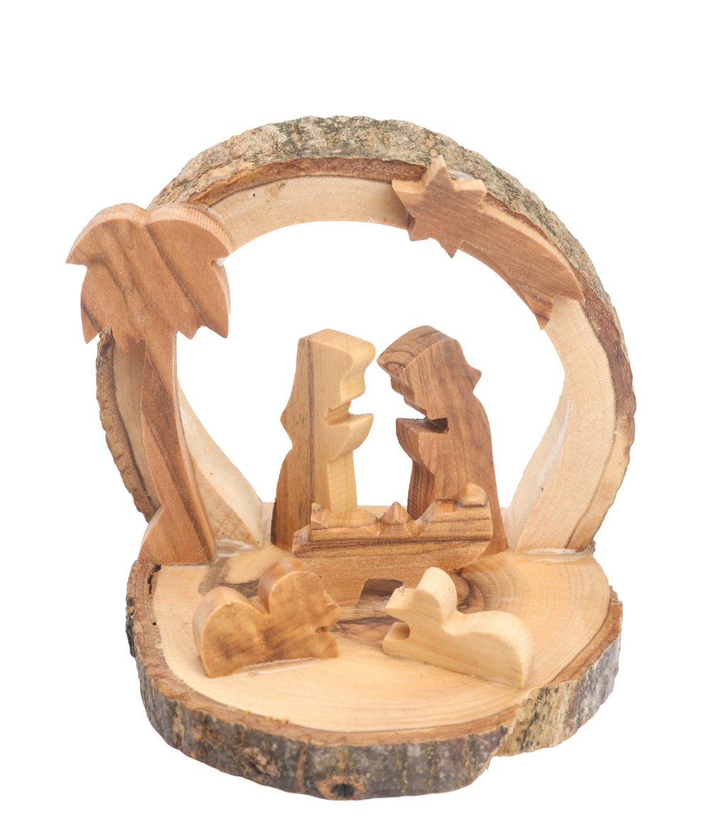 Olive Wood Nativity Scene_ Grotto Shelter