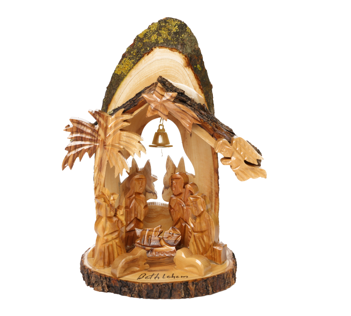 Olive Wood Nartivity Scene_ Grotto with Two Donkeys