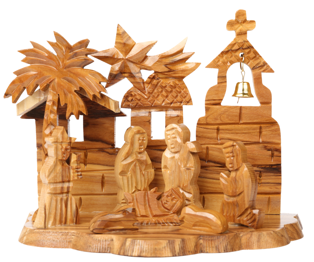Olive Wood Nativity Scene_ Grotto and Church