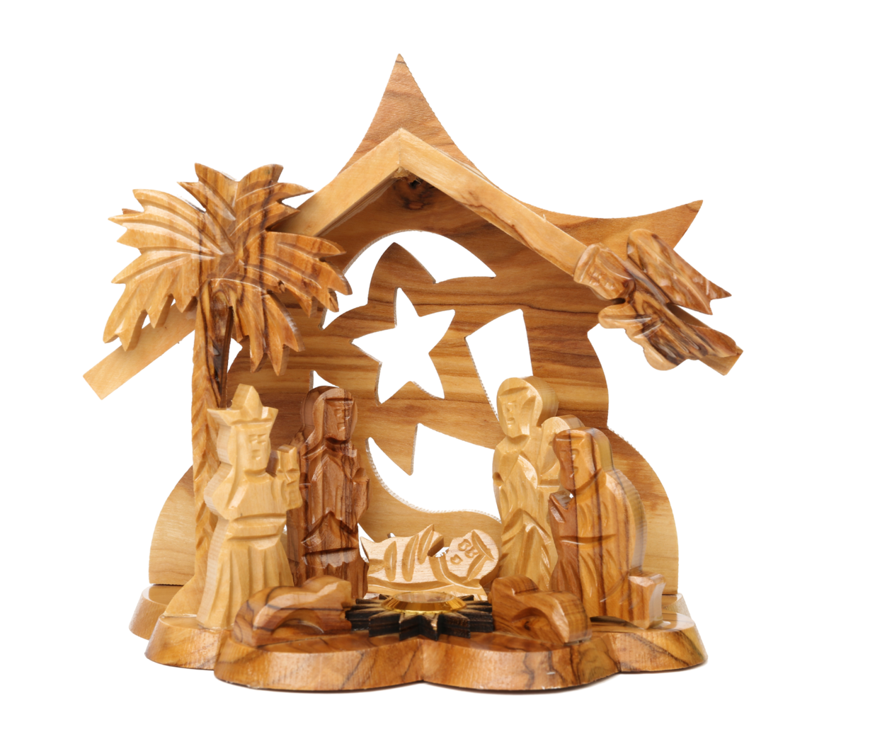Olive Wood Nativity Scene_ Grotto and Star of Bethlehem