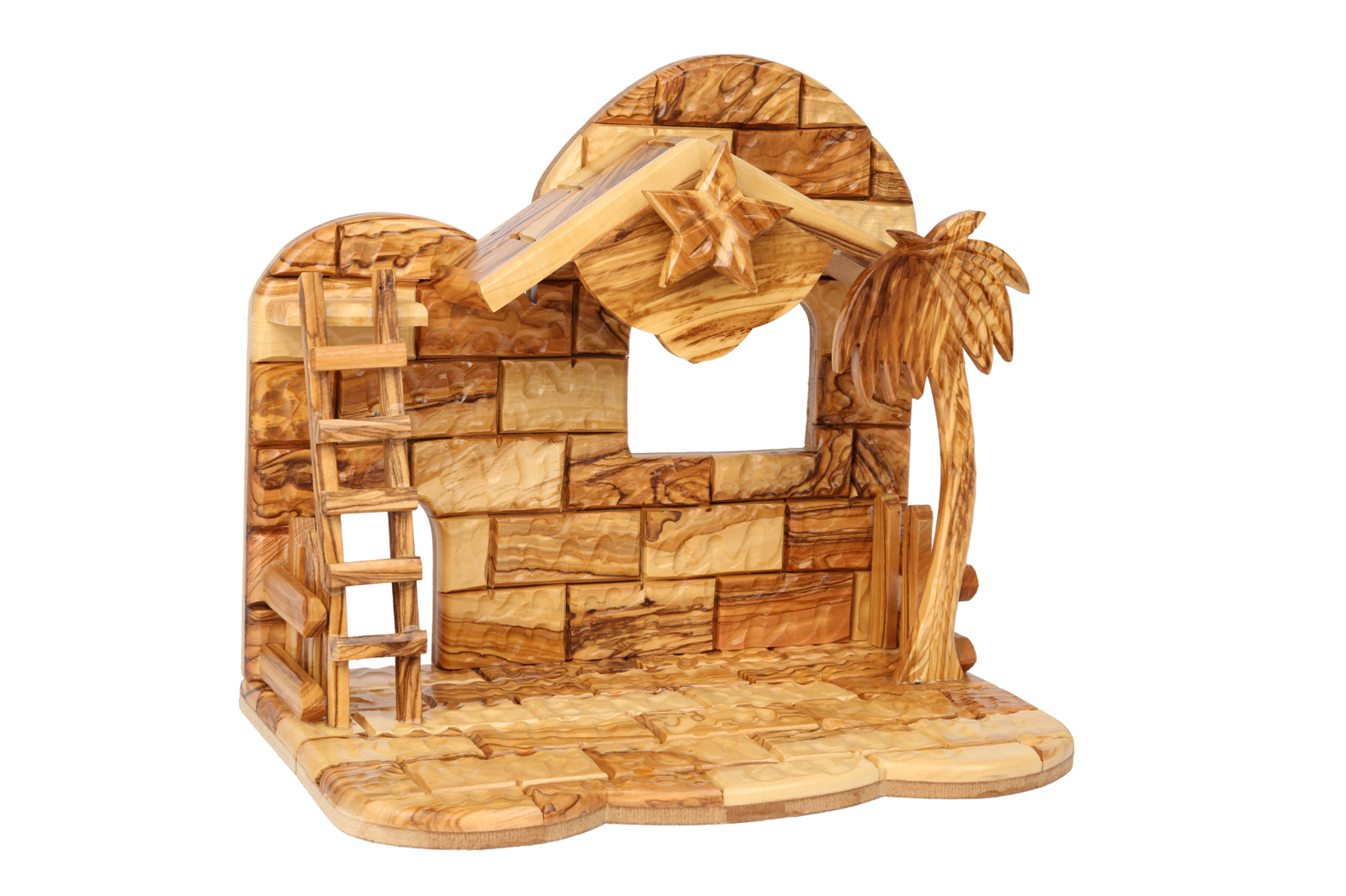 Olive Wood Nativity Set_ Musical Stable Only with Ladder