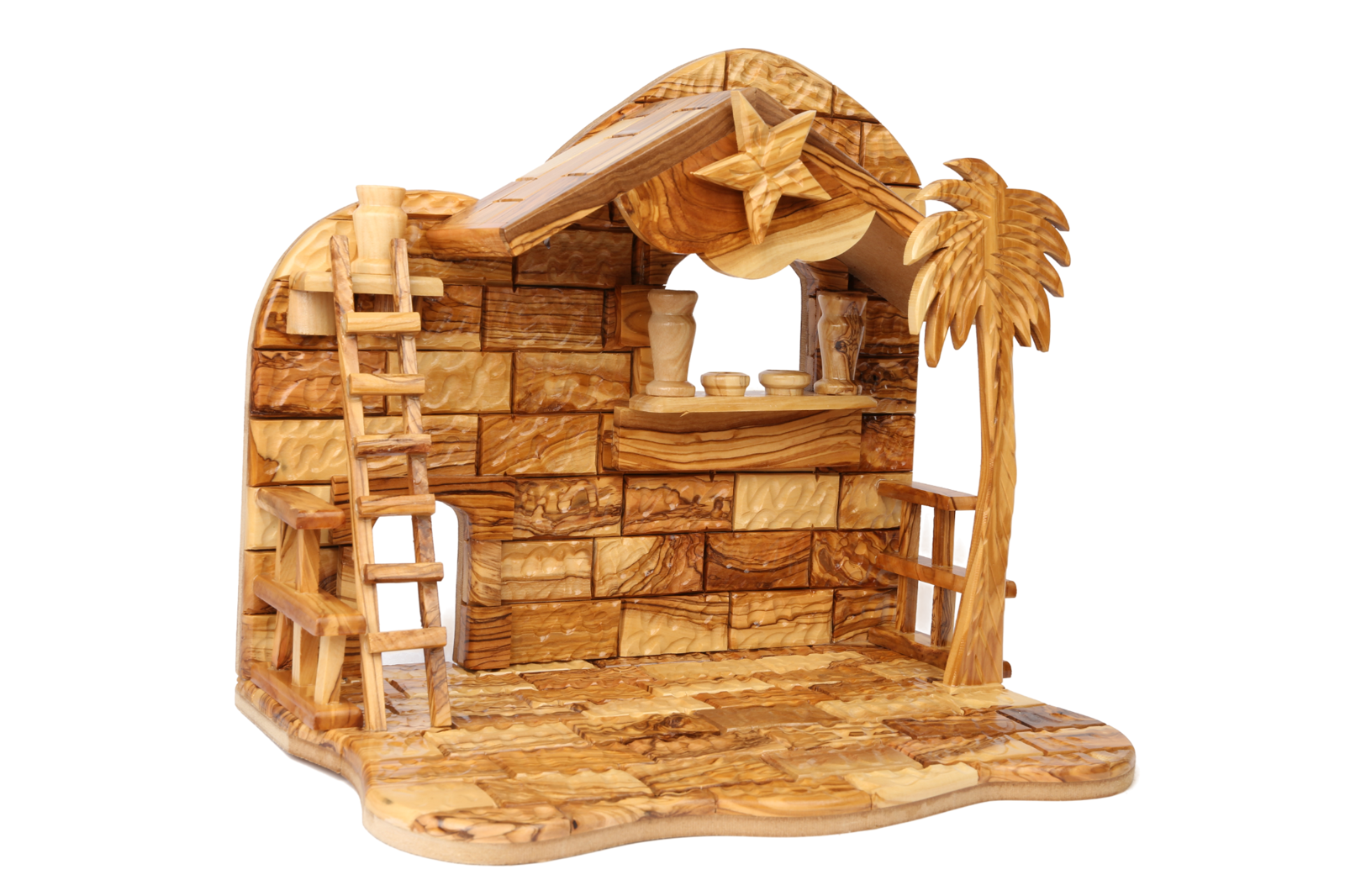 Olive Wood Nativity Set_ Musical Stable Only with Ladder