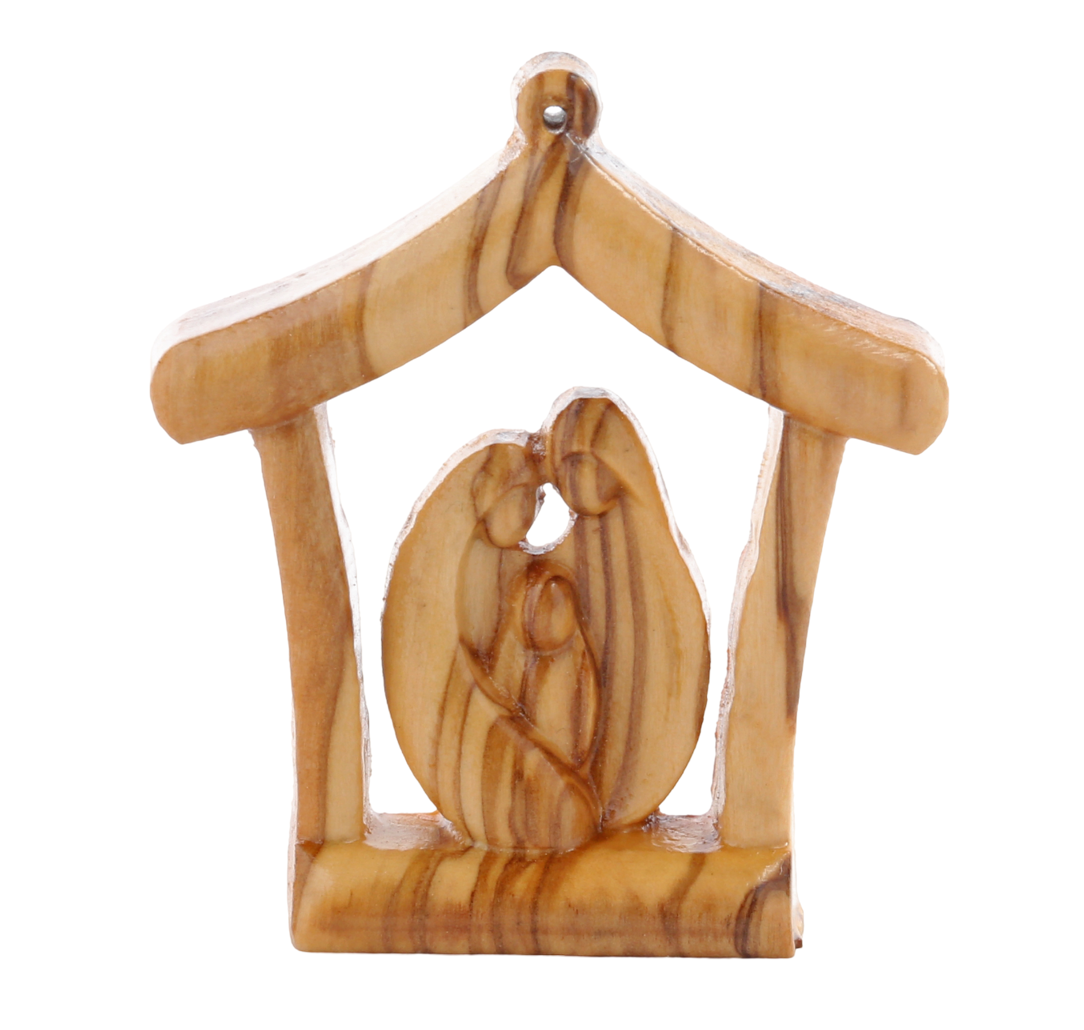 Olive Wood Ornament_ Holy Family in Grotto Shelter