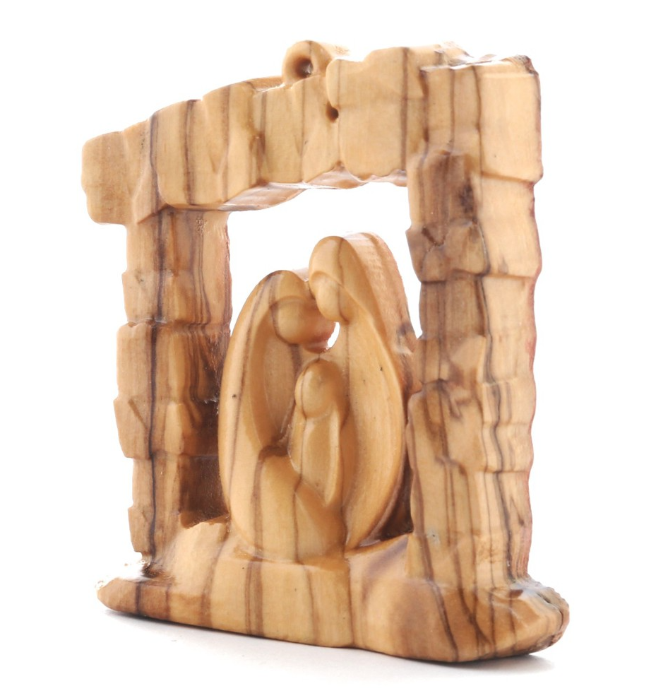 Olive Wood Ornament_ Holy Family in Grotto Frame