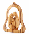 Olive Wood Ornament_ Holy Family in Bell Frame